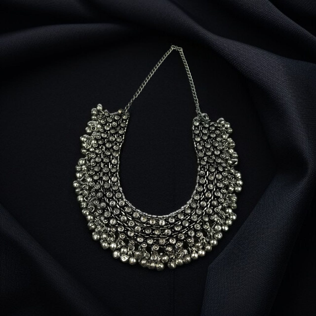 Bohemian Silver Flower Choker Necklace with Ghoonghroo ? Ethnic & Beautiful Jewelry