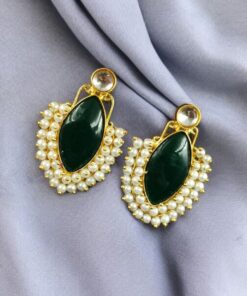 Alternative view of Handcraft Big Monalisa Stone Earrings with Pearl Detail ? Gold Plated Western Style