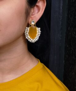 Handcraft Big Monalisa Stone Earrings with Pearl Detail ? Gold Plated Western Style