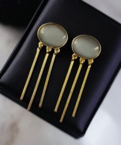 Alternative view of Elegant Golden Dangler Earrings with Monalisa Stone ? Perfect for Ethnic or Western Look