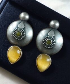 Alternative view of Antique Circle Stud Earrings with Best Silver Touch and Stone Detailing