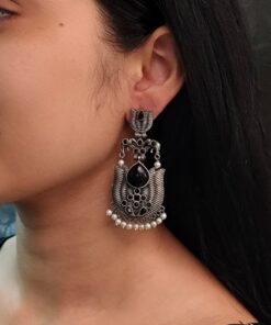 Silver Look alike Unique Lotus Earrings with Pearl Detailing ? Elephant Dangler Jewelry