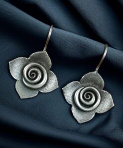 Alternative view of Traditional Rose Stud Earrings ? Perfect Ethnic Oxidized Silver Replica Jewelry