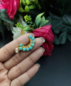 Best Handcrafted Gold Plated Nosepin with Stone and Pearl Detailing
