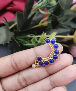 Alternative view of Best Handcrafted Gold Plated Nosepin with Stone and Pearl Detailing
