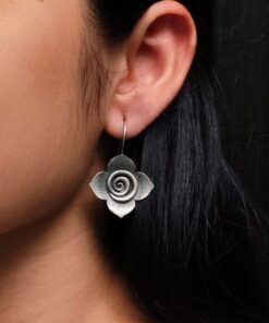 Traditional Rose Stud Earrings ? Perfect Ethnic Oxidized Silver Replica Jewelry