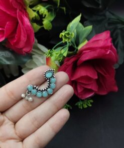 Traditional Oxidised Silver Plated Marathi Nath Press Nosepin