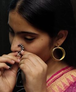 Alternative view of Oxidised Marathi Nath - Affordable Silver Plated Press Nosepin