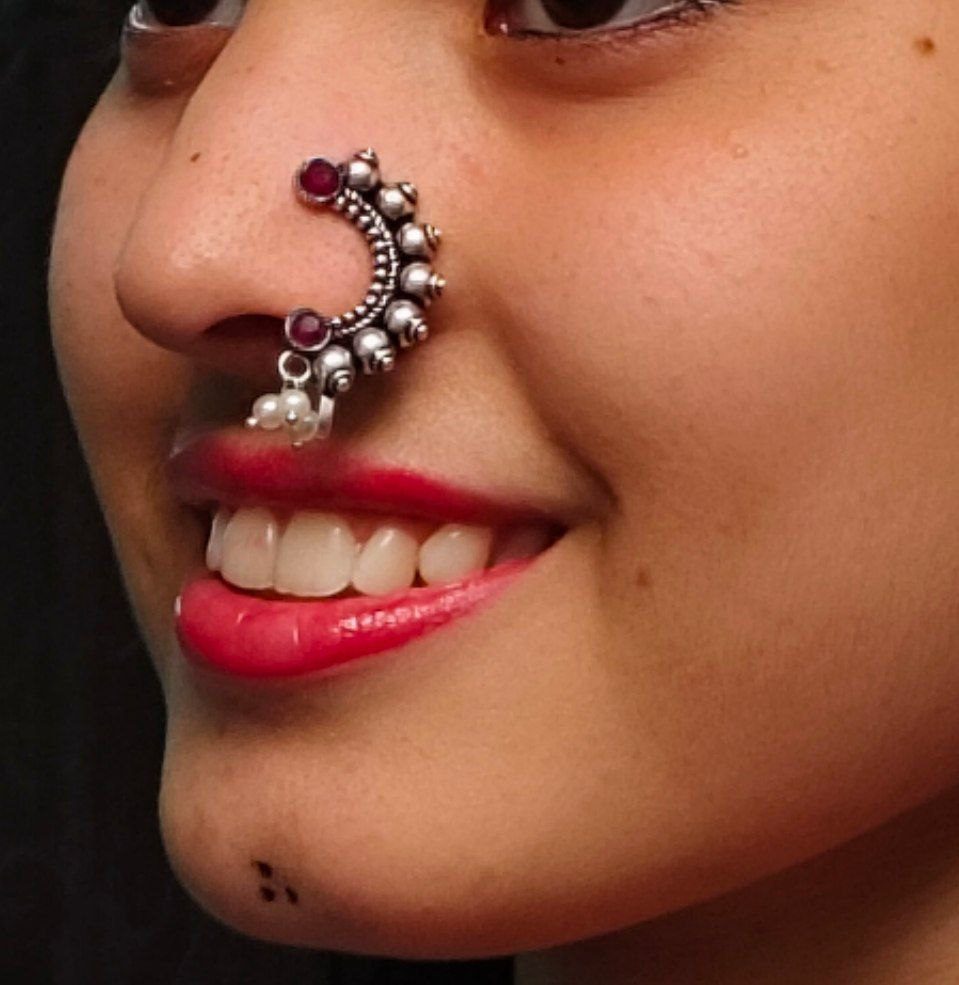 Oxidised Marathi Nath - Affordable Silver Plated Press Nosepin