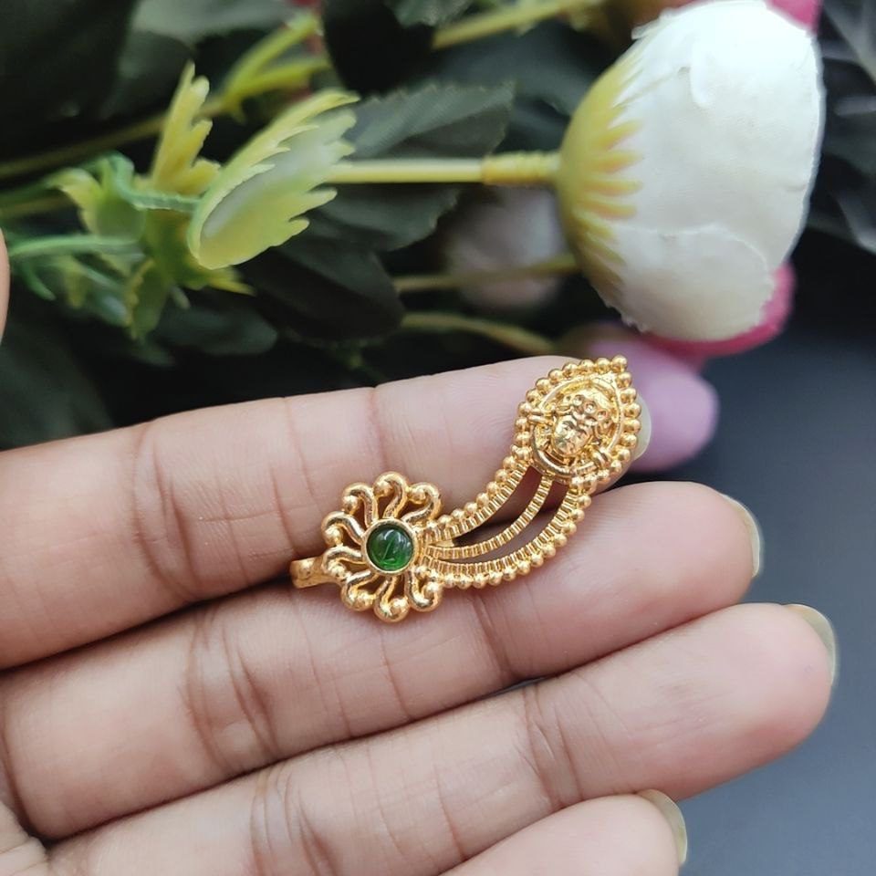 Marathi Style Navratri Special Golden Durga Nosepin For Girls - Image 3