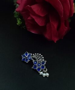 Alternative view of Adorable Oxidised Silver Plated Marathi Nath Press Nosepin