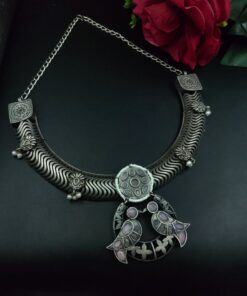 Alternative view of Antique Oxidized Bird Hasli Necklace | Best Classic Silver Look Like Jewelry