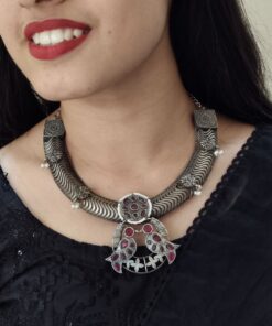 Antique Oxidized Bird Hasli Necklace | Best Classic Silver Look Like Jewelry