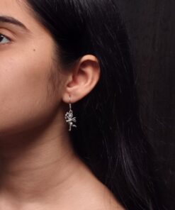 Charming Hook Angel Earrings ? Silver Plated Oxidised Dangler Design for Women