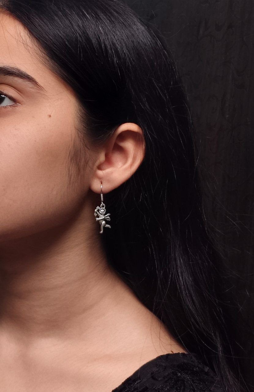 Charming Hook Angel Earrings ? Silver Plated Oxidised Dangler Design for Women