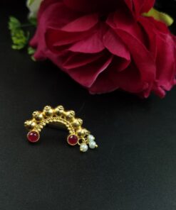 Marathi Style Stone Work Golden Nosepin For Girls