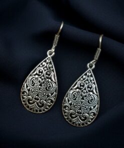 Alternative view of Handcrafted Floral Art Hook Earrings in German Silver ? Best Casual Wear Jewelry