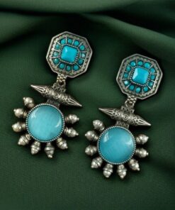 Silver Replica Earrings with Monalisa Stone & Adorable Pearl Work