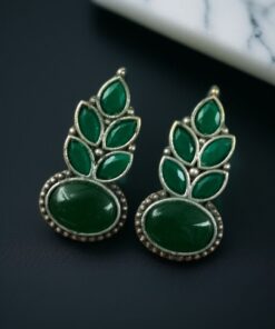 Alternative view of Traditional Oxidised Stud Earrings with Monalisa Stone ? Perfect Silver Plated Jewelry