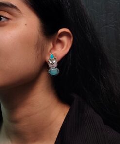 Traditional Oxidised Stud Earrings with Monalisa Stone ? Perfect Silver Plated Jewelry
