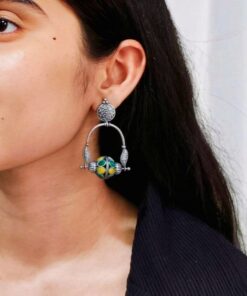Unique Design Oxidised Dangler Earrings with Stone Work ? Silver Plated Ethnic Jewelry