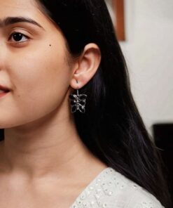 Oxidized Daily Wear Butterfly Hook Earrings | Stone Work Silver Plated Best Jewelry For Girls