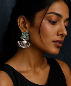 Oxidized Silver Plated Peacock Dangler Earrings | Best Traditional Ethnic Stone Detailing Jewelry