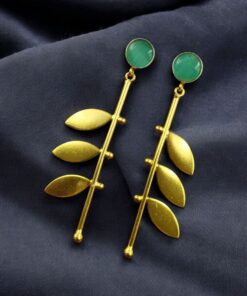 Alternative view of Stylish Western Look alike Leaf Earrings | Gold Plated with Monalisa Stone Beautiful Jewelry
