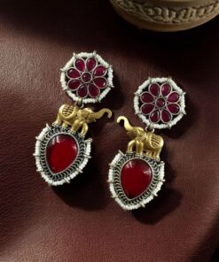 Western Look Two-Tone Elephant Earrings | Monalisa Stone & Beautiful Pearl Work Dangler Jewelry