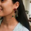 Gold Plated Round Dangler Earrings | Monalisa Stone Ethnic Western Look Beautiful Jewelry