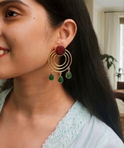 Gold Plated Round Dangler Earrings | Monalisa Stone Ethnic Western Look Beautiful Jewelry