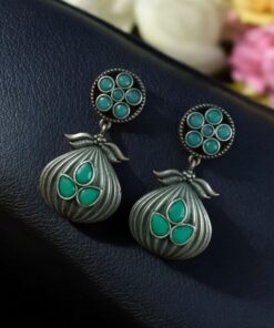 Alternative view of Oxidized Silver Plated Dangler Earrings | Unique Design Western Look Jewelry For Girls