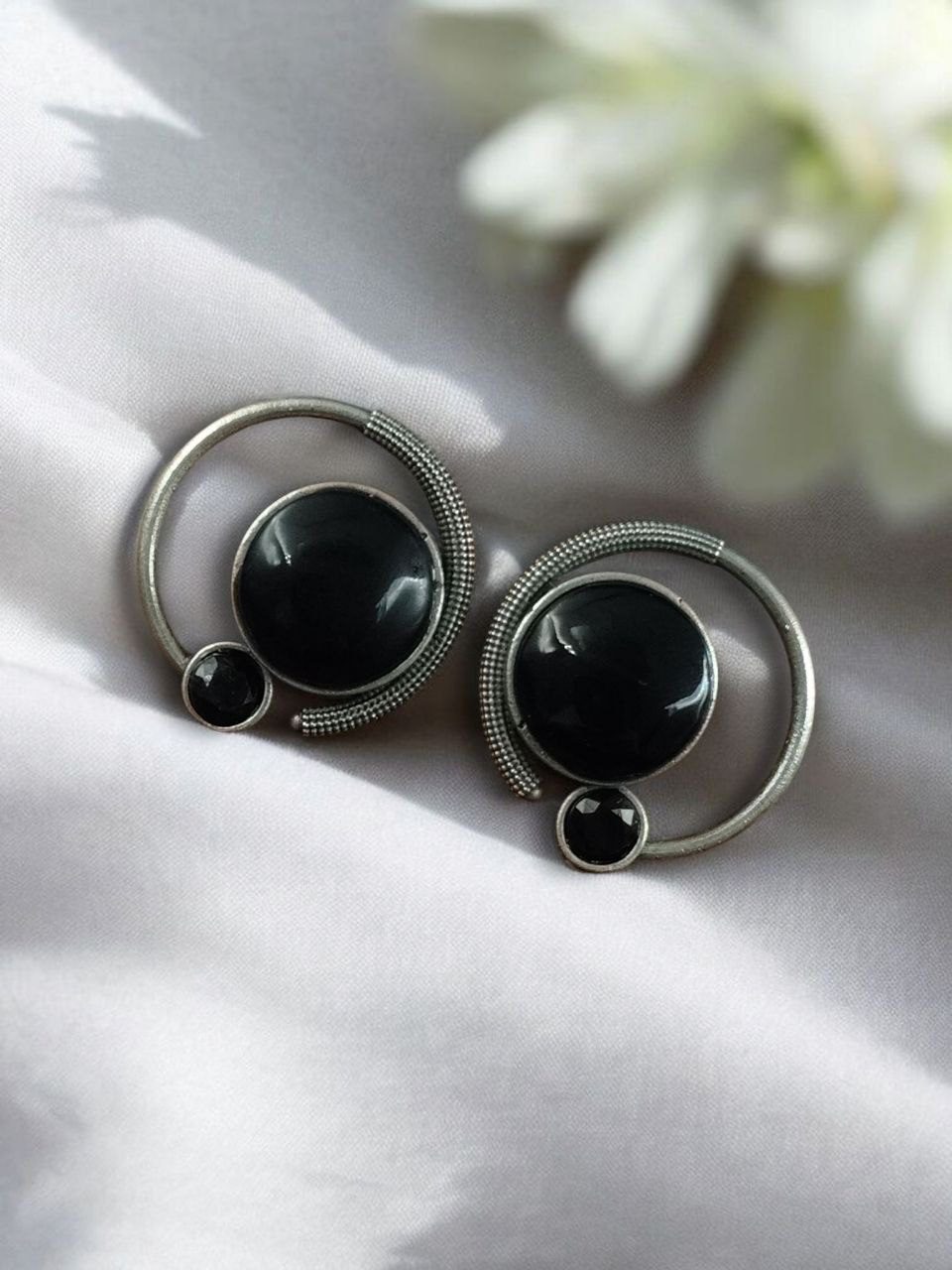 Oxidized Round Shape Earrings | Silver Plated Monalisa Stone Jewelry Best Gift for Her