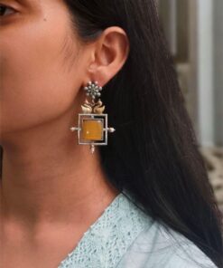 Lightweight Two-Tone Earrings | Western Look Monalisa Stone Best Bird Design Dangler Jewelry