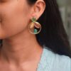 Gold Plated Leaf & Circle Design Earrings with Monalisa Stone ? Ethnic & Western Look Amazing Jewelry
