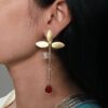 Premium Gold-Plated Brass Earrings: Perfect Contemporary Long Studs with Monalisa Stone