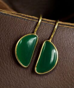 Alternative view of Designer Gold Plated Half Circle Earrings with Monalisa Stone | Best Hook Style Jewelry