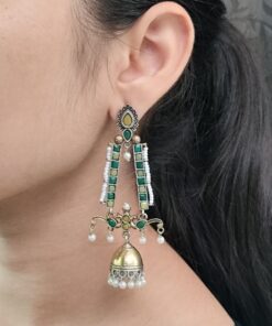 Traditional Long Two-Tone Jhumki Earrings | Pearl & Stone Work Dangler Amazing Jewelry for Women