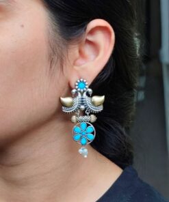 Traditional Two-Tone Bird Earrings | Lightweight Dangler with Pearl & Stone Work Unique Jewelry for Girls