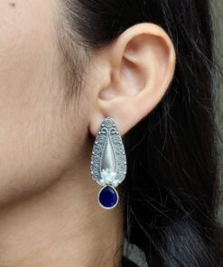 Traditional Oxidized Stud Earrings | Silver Plated Best Floral Art with Stone & Pearl Work