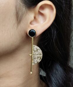 Gold Plated Half Circle Earrings | Stone Work Best Floral Art Jewelry for Ethnic & Western Look