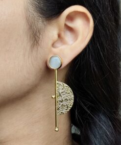 Alternative view of Gold Plated Half Circle Earrings | Stone Work Best Floral Art Jewelry for Ethnic & Western Look