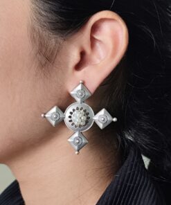 Unique Boho Inspired Earrings | Silver Plated Pearl Work Ethnic Jewelry for Women