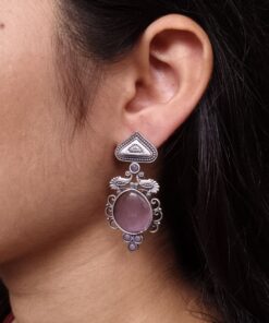 Unique Peacock Stud Earrings | Silver Replica Monalisa Stone Oxidized Jewelry