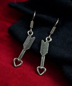 Alternative view of Western Look Heart Arrow Earrings | Lightweight German Silver Dangler Unique Jewelry