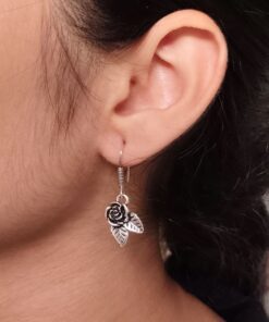 Beautiful German Silver Rose Earrings | Hook Dangler Ethnic Design