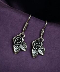 Alternative view of Beautiful German Silver Rose Earrings | Hook Dangler Ethnic Design