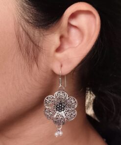 Lightweight German Silver Flower Earrings | Pearl Hook Ethnic Amazing Jewelry