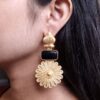 Gold Plated Flower Dangler Earrings | Long Monalisa Stone Vintage Look Best Jewelry