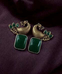 Alternative view of Traditional Look alike Two-Tone Peacock Earrings | Ethnic Stone Work Perfect Jewelry for Women